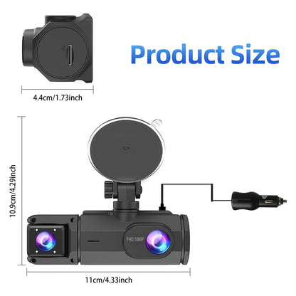 1080P HD Front And Cabin Dual-Camera Dash Cam, Equipped with 2-Inch IPS Screen, 170° Front Wide Angle And 140° Rear Wide Angle, ADAS Driving Assistance, G-Sensor, Loop Recording, Night Vision, 24-Hour Parking Mode - Sd Card Not Included