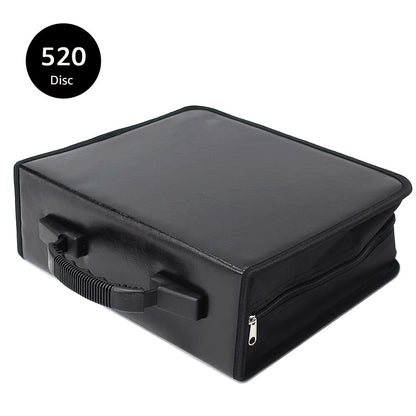 A 520-Slot PU Faux Leather CD Holder, Spacious Enough for Storage, Shielded by a Plastic Cover, This Black Bag Is Ideal for Cds And Dvds. It'S a Portable Storage Solution Perfect for Events, Moving, Promotional Advertising, And Anniversary Parties