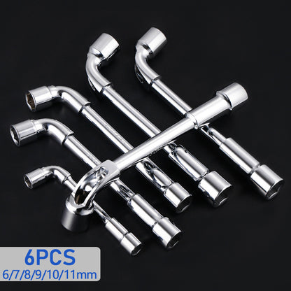Set of 6 Hardware Tools Including a Mirror Perforated Wrench, L-Shaped Elbow Socket Wrench, And a Double-Headed Elbow Perforated Hexagon Socket Pipe Wrench