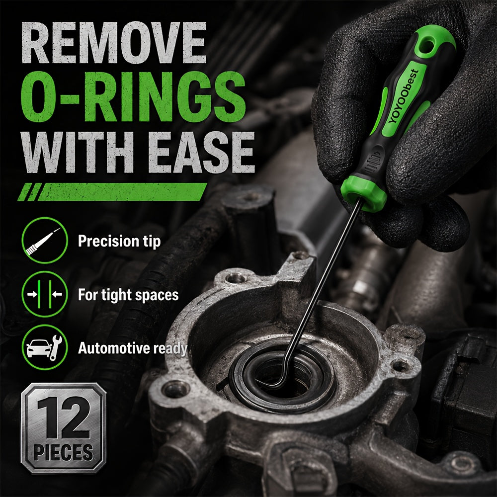 [Heavy-Duty Pick Set] 12pcs Heavy-Duty Pick and Hook Tool Set with Long & Mini Hooks, O-Ring Seal Gasket Puller, Oil Seal Removal Tool, Car, Truck, RV, Boat