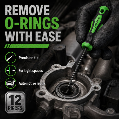 [Heavy-Duty Pick Set] 12pcs Heavy-Duty Pick and Hook Tool Set with Long & Mini Hooks, O-Ring Seal Gasket Puller, Oil Seal Removal Tool, Car, Truck, RV, Boat
