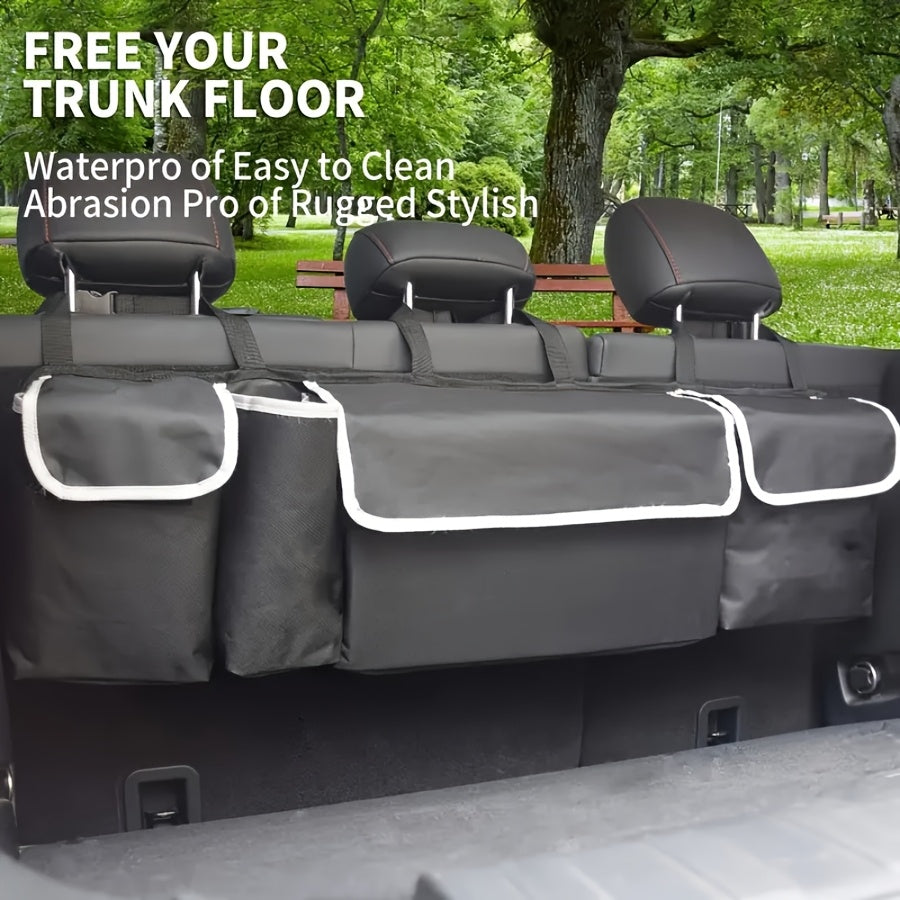 Rear Seat Hanging Storage Bag, Car Trunk Organization And Storage for SUV, Truck, MPV, Foldable Cargo Storage Bag with 4 Pockets, More Storage Space for SUV