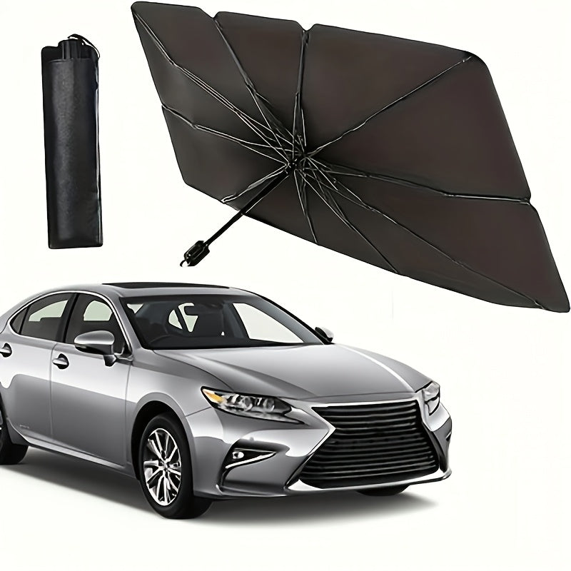1pc Extra Large Titanium Silver Car Sun Umbrella with Retractable Heat Insulation Windshield Sunshade, Universal Fit for UV Protection on Cars, Sedans, And Coupes