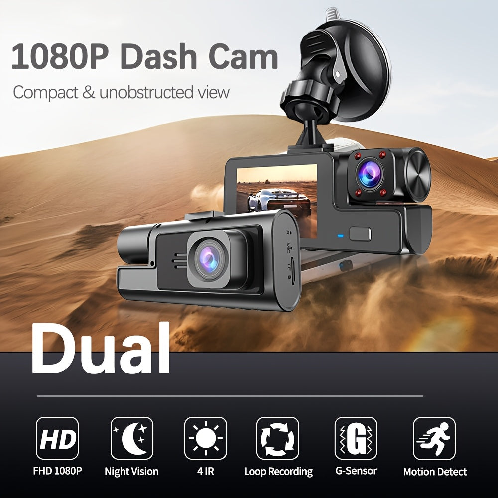 Front And Rear Dual-Lens! FHD 1080P Driving Recorder - Car Driving Recorder, Car Camera Infrared Night Vision Function, 170° Wide-Angle Car DVR Camera Loop Video Gravity Sensing Car Dashboard Video Camera, Automotive Parts Tachograph Christmas Gift