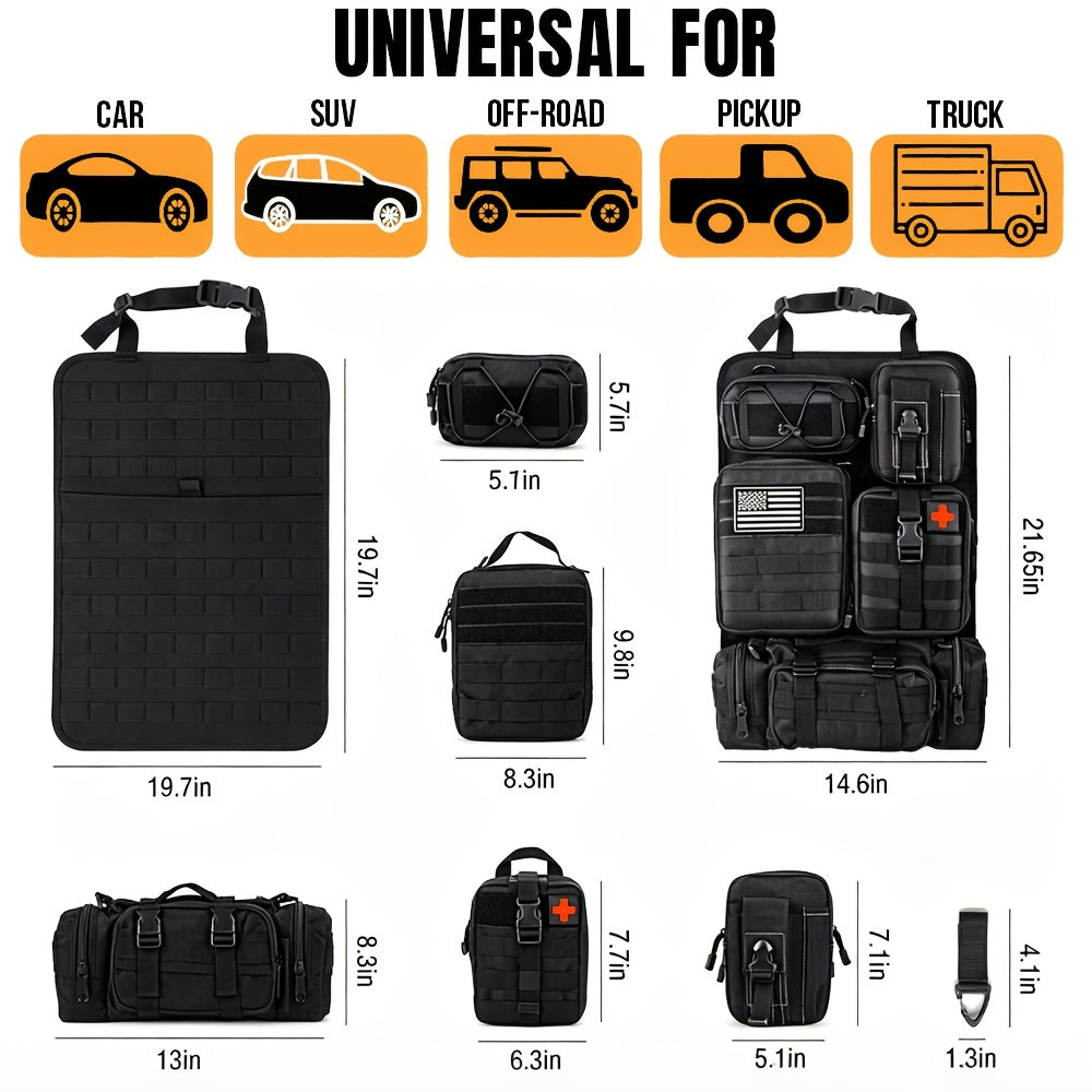 [Universal] Car Seat Back Organizer, Upgrade Vehicle Panel Organizer with 5 Detachable MOLLE Pouches for Vehicles Such As Jeep, Truck, SUV, Etc Multipurpose Car Organizer Hanging Travel Accessories Organizer Comes with 6pcs Keychains