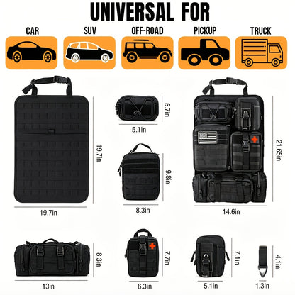 [Universal] Car Seat Back Organizer, Upgrade Vehicle Panel Organizer with 5 Detachable MOLLE Pouches for Vehicles Such As Jeep, Truck, SUV, Etc Multipurpose Car Organizer Hanging Travel Accessories Organizer Comes with 6pcs Keychains