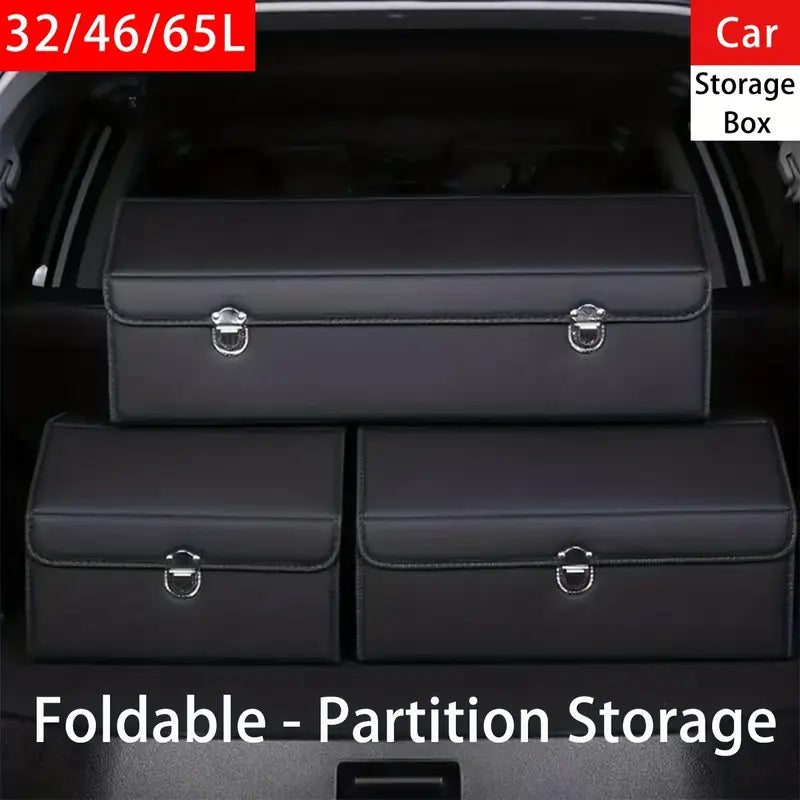 Car Trunk Organizer - Trunk Organizer & Storage SUV, PU Leather Foldable Trunk Organizer, Multi Compartment Adjustable Car Grocery Storage Box