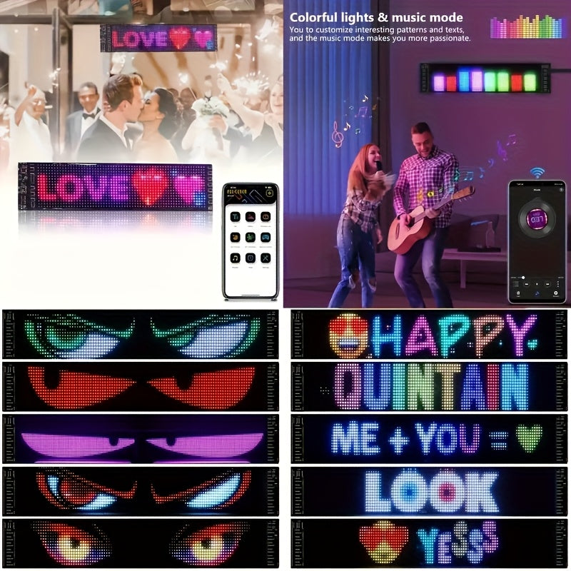 Summer Deal-Scrolling LED Car Sign, Programmable LED Sign with APP Control And Remote, USB Powered DIY Text Animation Graffiti Pattern, Rolling Devil's Eye for Trucks SUVs Store Hotel Bar.