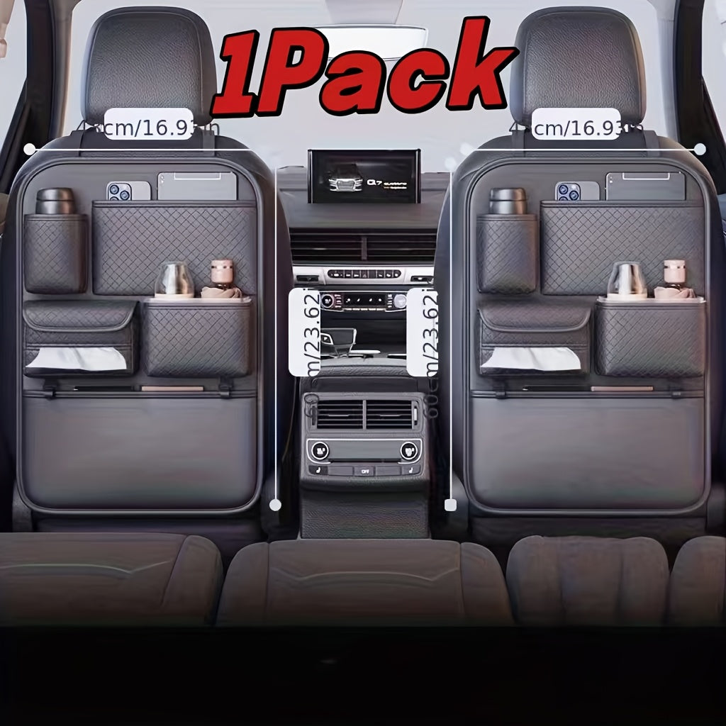 1/2pcs Large Capacity Car Seat Back Organizer - Durable PU Leather Storage Net Bag with Hanging Installation, Lightweight Car Interior Accessory
