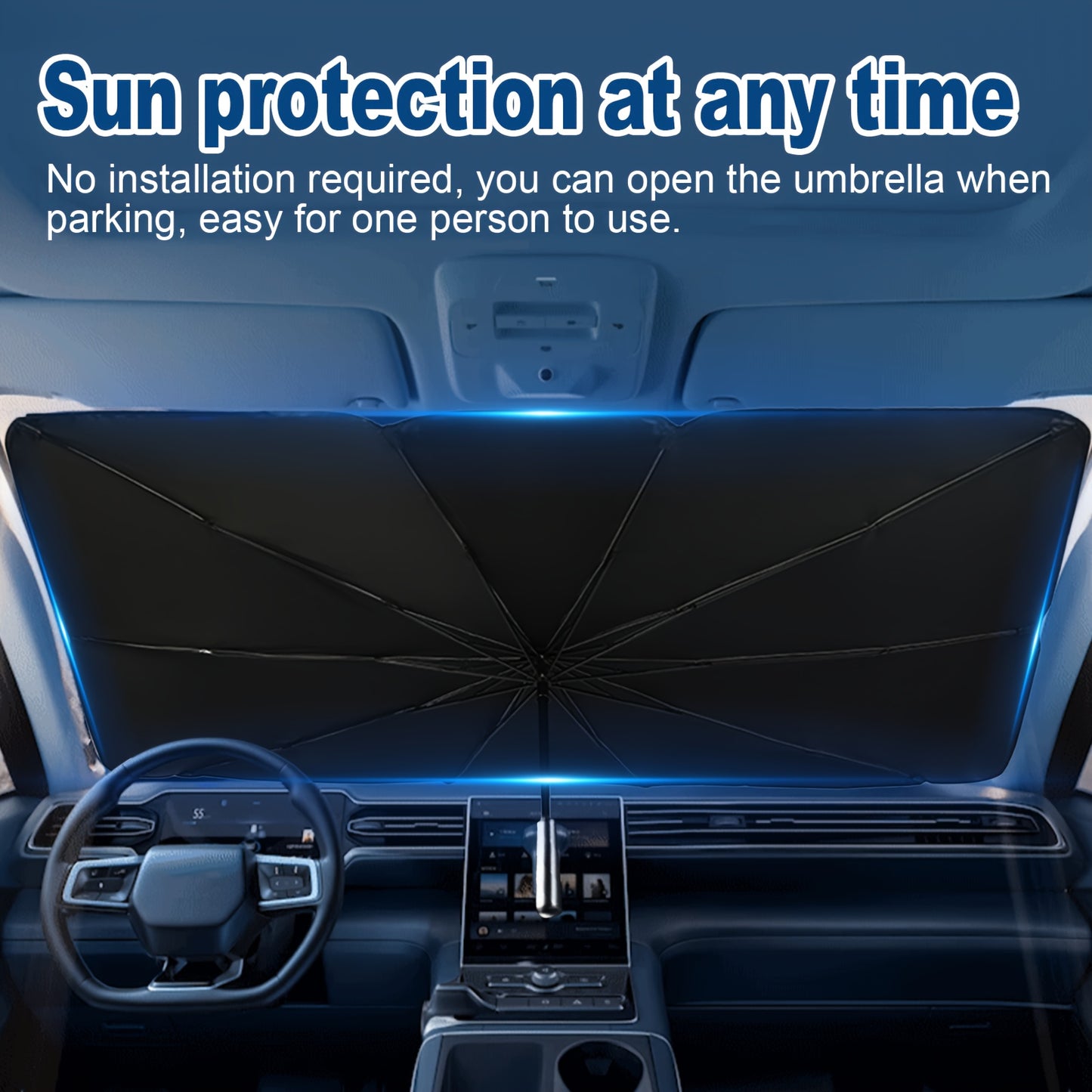 One UV Protection Windshield Sun Shade - Vehicle Front Windshield Visor with Seamless Opaque Insulation for a Wide Range of Vehicle Models