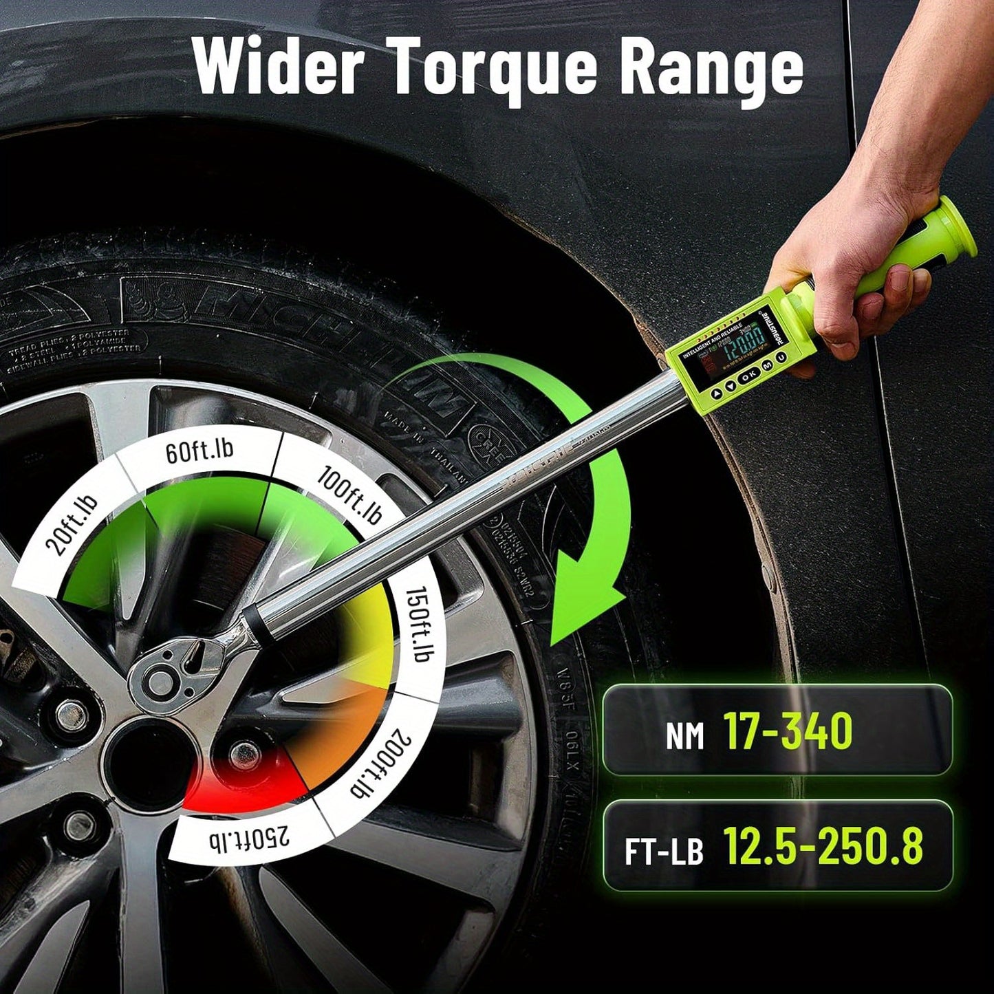 Robustrue 1/ 2" Drive Digital Torque Wrench 17-340Nm (12.5-250.8ft-lb) +-2% Accuracy - Electronic Torque Tester W/ Auto Alert for Auto Repair & Industrial