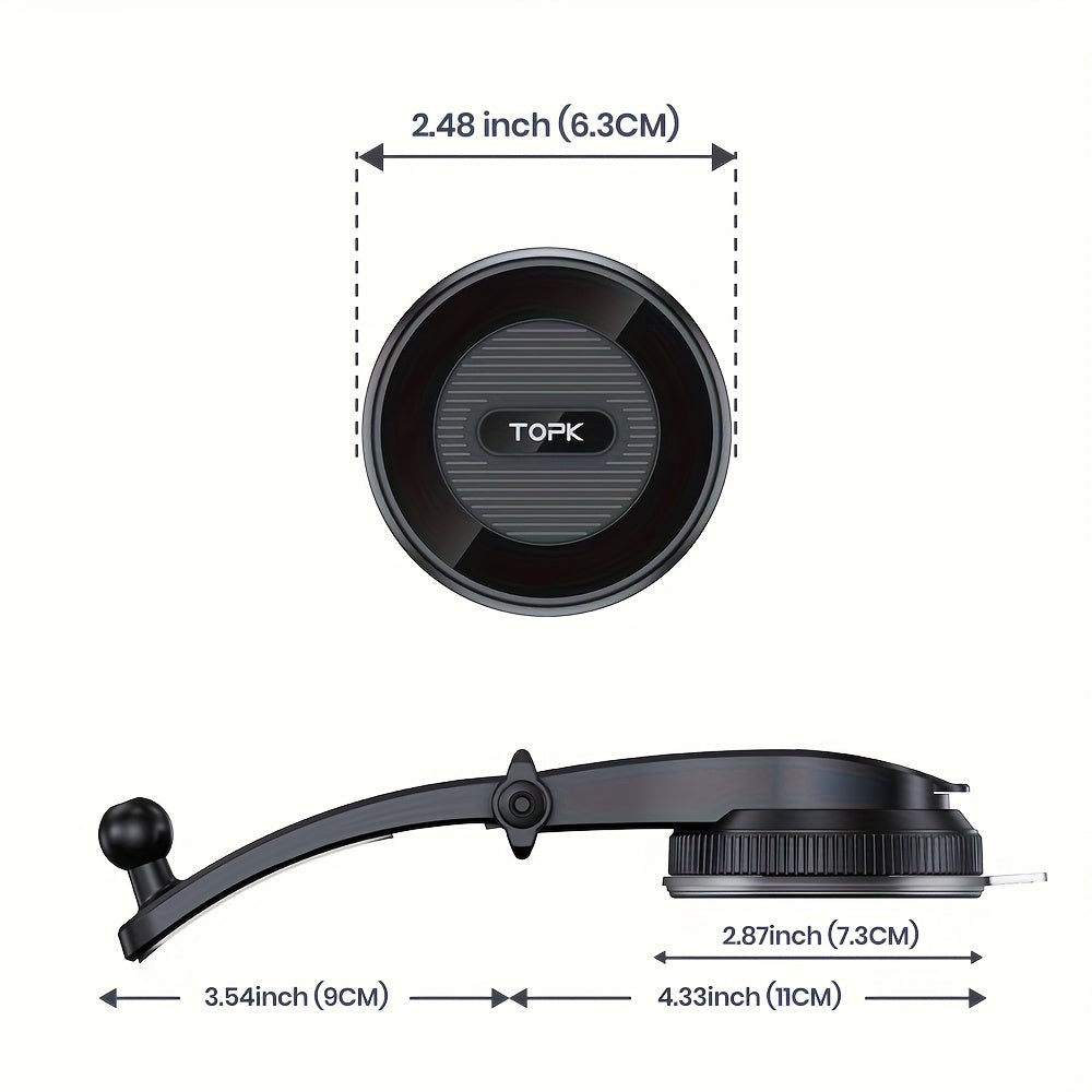 TOPK D50C Magnetic Car Phone Holder Horizontal/Vertical Adjustable Dashboard Mount with Strong Suction, Hands-Free, for iPhone 12/13/14/15/16/17