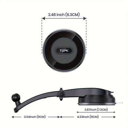 TOPK D50C Magnetic Car Phone Holder Horizontal/Vertical Adjustable Dashboard Mount with Strong Suction, Hands-Free, for iPhone 12/13/14/15/16/17