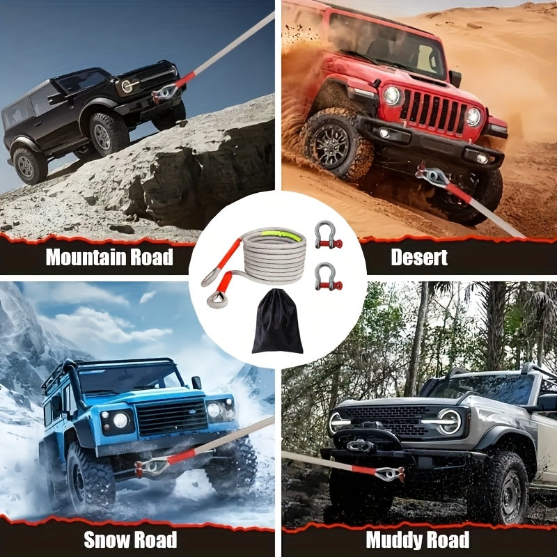 1 Heavy-duty Tow Hook And Tow Rope Set, 196.85inch Tow Hook And Tow Rope Set, Suitable for Off-road Rescue Of SUVs And Vehicles, Equipped with 2 Steel U-shaped Hooks, for Front Use, Suitable for Vehicles Weighing 135 Pounds Or Less