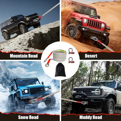 1 Heavy-duty Tow Hook And Tow Rope Set, 196.85inch Tow Hook And Tow Rope Set, Suitable for Off-road Rescue Of SUVs And Vehicles, Equipped with 2 Steel U-shaped Hooks, for Front Use, Suitable for Vehicles Weighing 135 Pounds Or Less