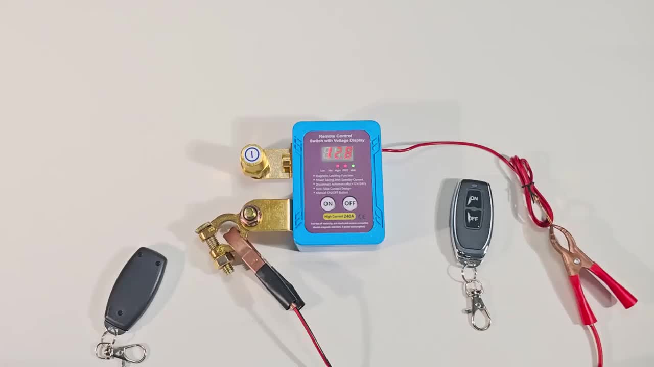 12V 240A Remote Battery Disconnect Switch with Two Remote Controllers, Upgraded Smart Voltage Vehicle Power Cut-Off Switch Featuring Magnetic Lock Design, Anti-Theft and Anti-Misoperation Functions to Prevent Battery Drain, Suitable for Horizontal