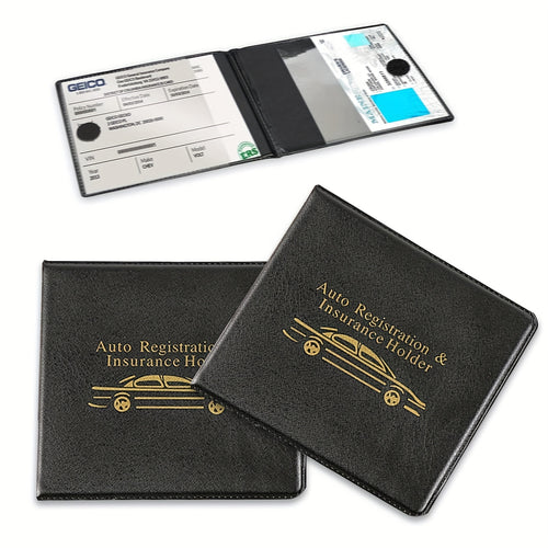 [Durable Car Holder] Black Car Insurance Registration & Driver License Holder | Multiple Card Slots, Golden Car Design, Perfect for Truck, Motorcycle, Or Trailer Identification Vehicle Identification Card Holder, Sleek Accessory Driver License Holde