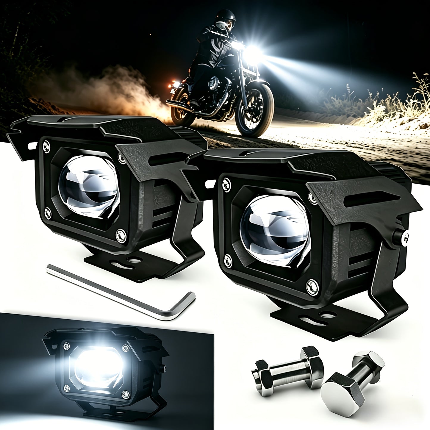 [Ideal Gift] 200W LED Lights, 23000LM Super Bright Motorcycle Lights, Used for High Brightness External Lighting Decoration Lights of Automobiles, Ships, Off-Road Pickups, Motorcycles, Ideal for Gifts Easy to Install Efficient Lighting, Without Battery