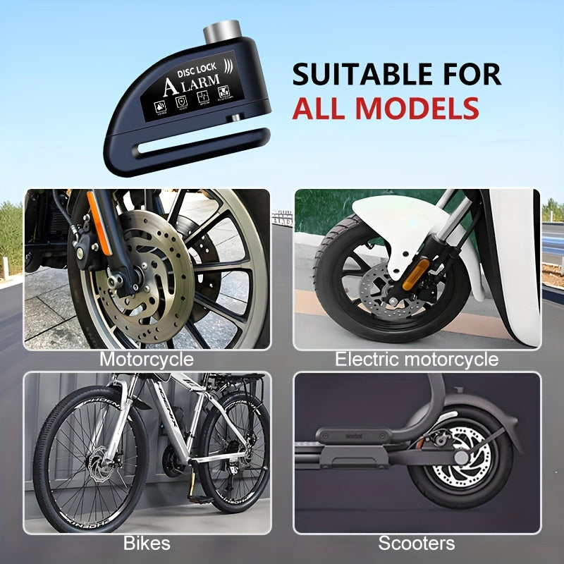Motorbike Security Lock with Disc Brake Alarm System, 110Db Sound, 500Mah Rechargeable Battery, Includes USB Charging Cable And Reminder Rope