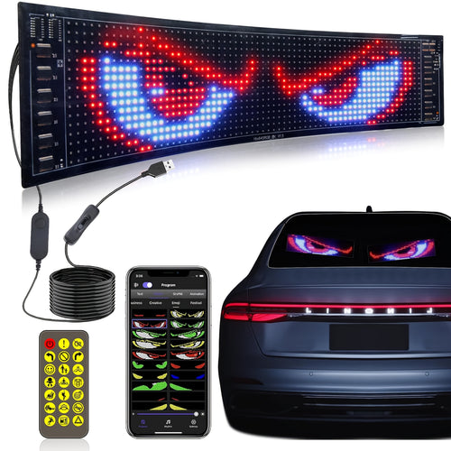LED Devil Eye Lights for Car, Programmable Led Sign, Flexible LED Matrix Pixel Panel, USB Power Supply, Pre-Made Animation And Text Led Car Sign, APP& Remote Control, LED Sign for Car, Halloween, Christmas, New Year, And Birthday Decorations