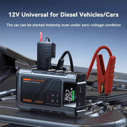 Portable Car Jump Starter with Air Compressor, Jump Starter for Car, 5000A Peak(2.11gal Gas, 1.72gal Diesel) with 150 PSI Tire Inflator, 12V Car Battery Jump Power Pack, Car Jumper Starter Portable, 5in 1 Function Jump, Battery Charger, Smart Cables