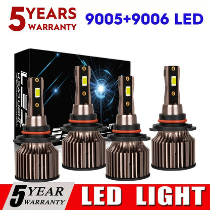 9005+9006 / 9012+H11 LED Headlight Bulbs High Low Beam Bulbs Combo Super Bright White, Pack of 4, Chip New Upgraded Design LED Plug-N-Play Bulbs, up to 50000 Hours, 9005+9006, 9012+H11