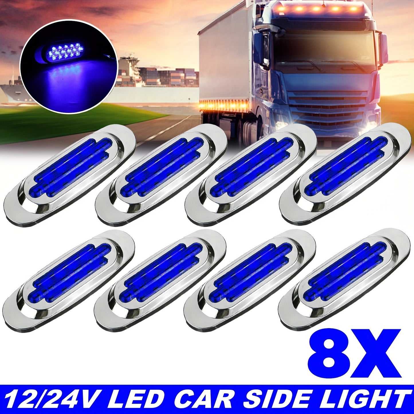 8pcs Ultra-Bright 16LED Car Side Marker Lights, 12-24V - Amber/White/Red/Blue/Green, Fit for Trucks & Trailers, Enhanced Visibility & Safety