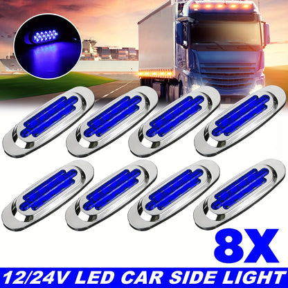 8pcs Ultra-Bright 16LED Car Side Marker Lights, 12-24V - Amber/White/Red/Blue/Green, Fit for Trucks & Trailers, Enhanced Visibility & Safety