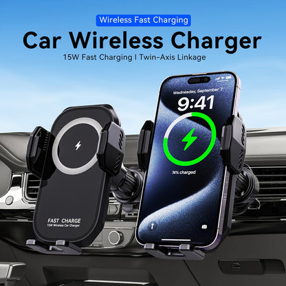 Fast Charging Wireless Car Charger with Auto-Clamping Mount, Compatible with Iphone 16/15/14/13/13 Pro/12 Pro Max/12 Pro/12/11/10 Series And Samsung Galaxy Series, Offering 15W/10W/7.5W Charging Through Air Vent