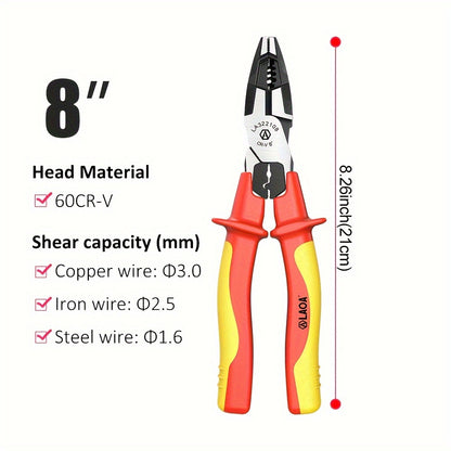 LAOA Insulated Needle-Nose Pliers/Wire Cutters/Diagonal Pliers, Multifunctional Electrician'S Manual Tool That Combines Cutting, Gripping, Twisting Screws, And Crimping Terminals All in One.