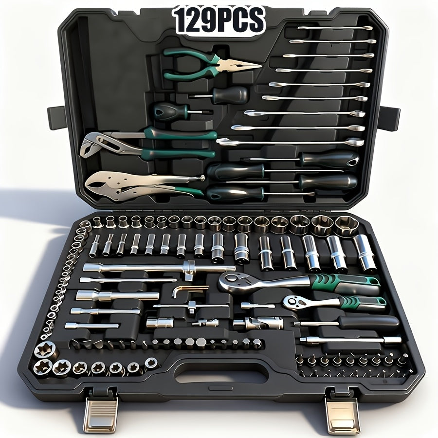 [48pcs Tool Set] Socket Wrench Set, 48pcs Tool Set - 1/2-inch Sockets, 46/51/129pcs with 1/4-inch Ratchet Wrenches, Including Extension Rods, Universal Slide Rail Extension Tubes, Containing 72-tooth Ratchet Wrenches, Suitable for Automotive Repair And Ho