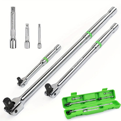 [Heavy Duty Breaker Bars] 6pcs Breaker Bar Set, 1/4", 3/8" & 1/2" Drive, Heavy Duty Breaker Bars, 6-inch, 10-inch, 15-inch Length with 180° Rotatable Head, Chromium Vanadium Steel