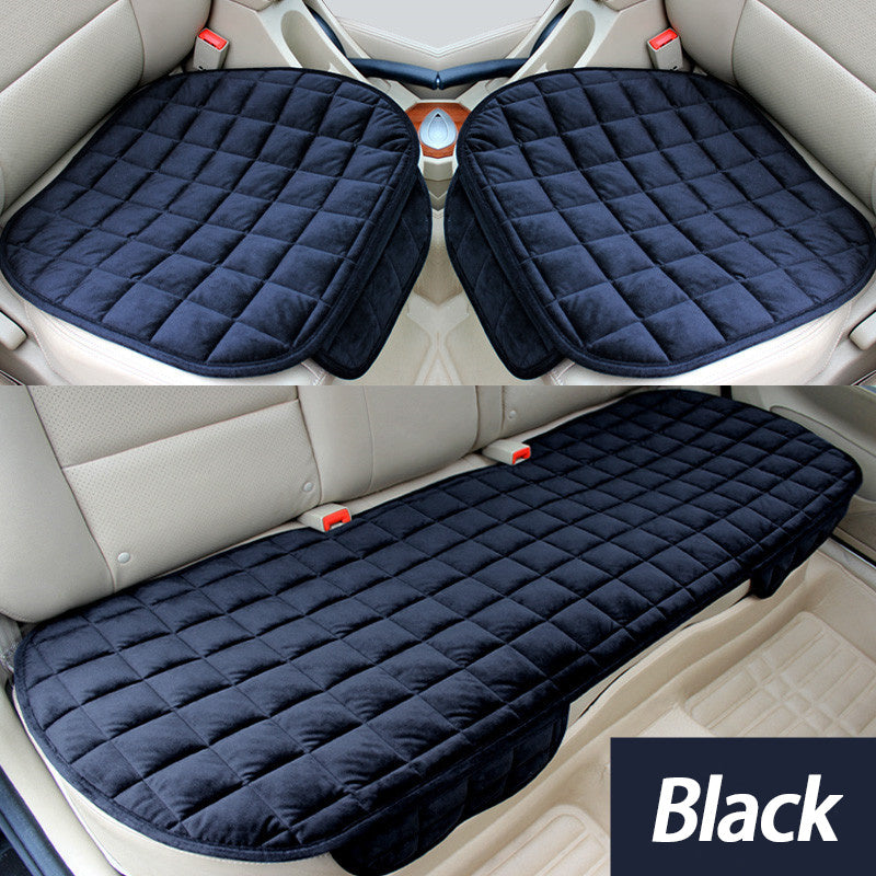 Four Seasons Plush Plaid Thick Warm Pad Car Seat Protector Seat Cover Universal Oval Car Seat Cushion, Soft and Breathable, Non-slip, Lightweight and Portable, Hand Washable Car Seat Protector Interior Accessories, Black 2 Front Seats and 1 Back Seat