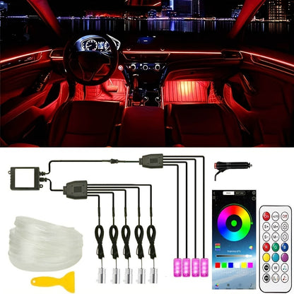 [APP Control LED Lights] RGB Car Accessories Neon Light With APP Control, 8-Color Changing (Dashboard + Roof Console), LED Car Lights, APP Application And USB Button With Voice Control RGB LED Automotive Ambient Lighting