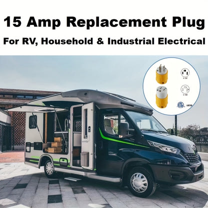 Set of 1/3/5 Male And Female Connectors, American Industrial RV Replacement Plug Set NEMA 5-15R 15A 125V, Straight Connector, Yellow Color, Without Battery RV Plugs, Inlets & Receptacles
