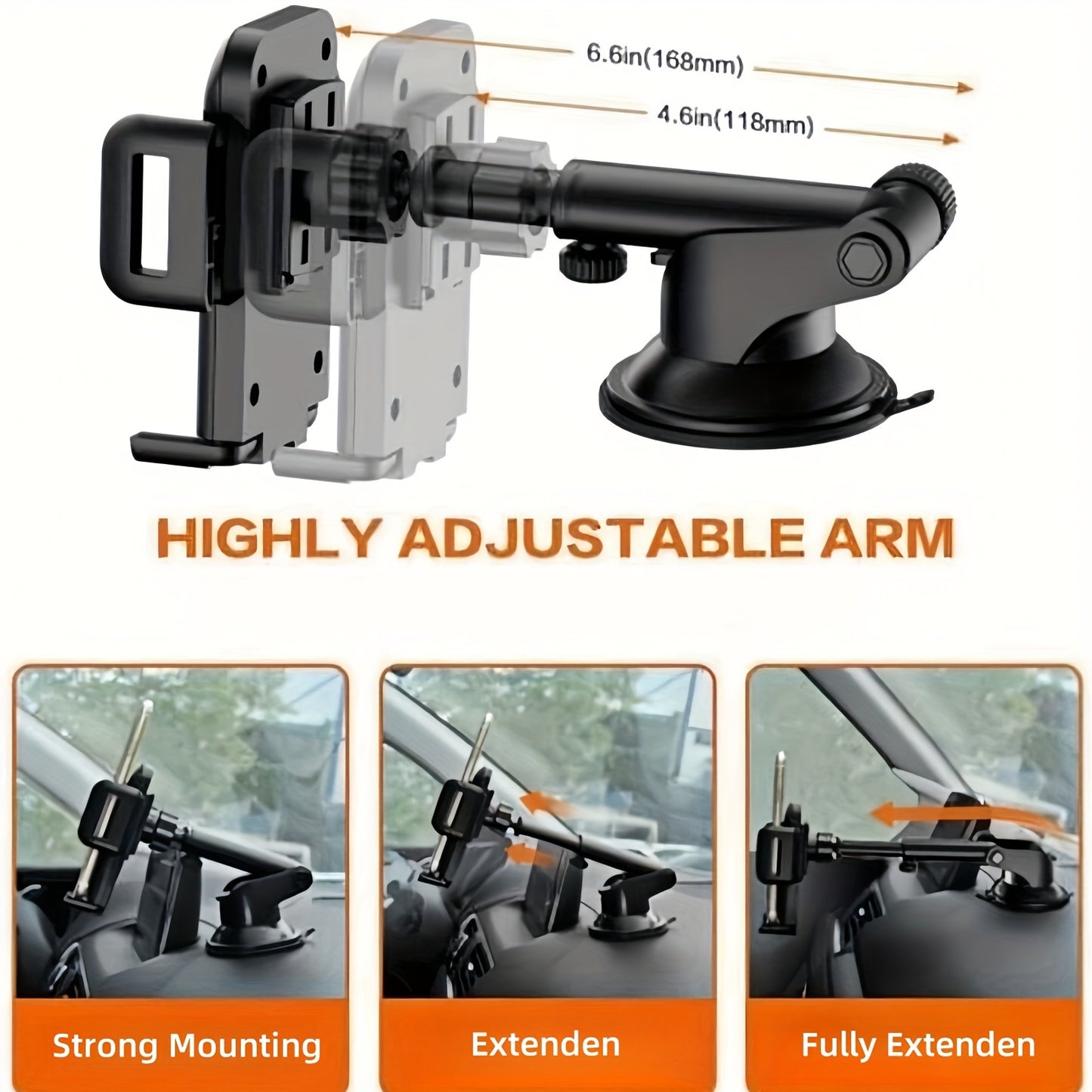 2-in-1 Car Phone Mount | Long Arm Suction Cup Holder | Air Vent Holder | Cell Phone Holder | Hands Free Cradle | Fit for Smartphone, iPhone, Cell Phone Automobile Cradles Universal