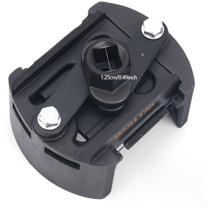 Adjustable Oil Filter Wrench, German U-Shaped Multi-Function, Two-Jaw Reversible Mechanism, Black Metal with Hex Socket and Adjustment Knob for Engine Maintenance