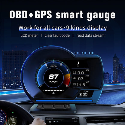 HUD Car Head Up Display-OBD2 GPS Dual System Car HUD Display - Digital GPS Speedometer with Water Temp Voltage RPM - Universal Heads Up Display for Most Vehicles
