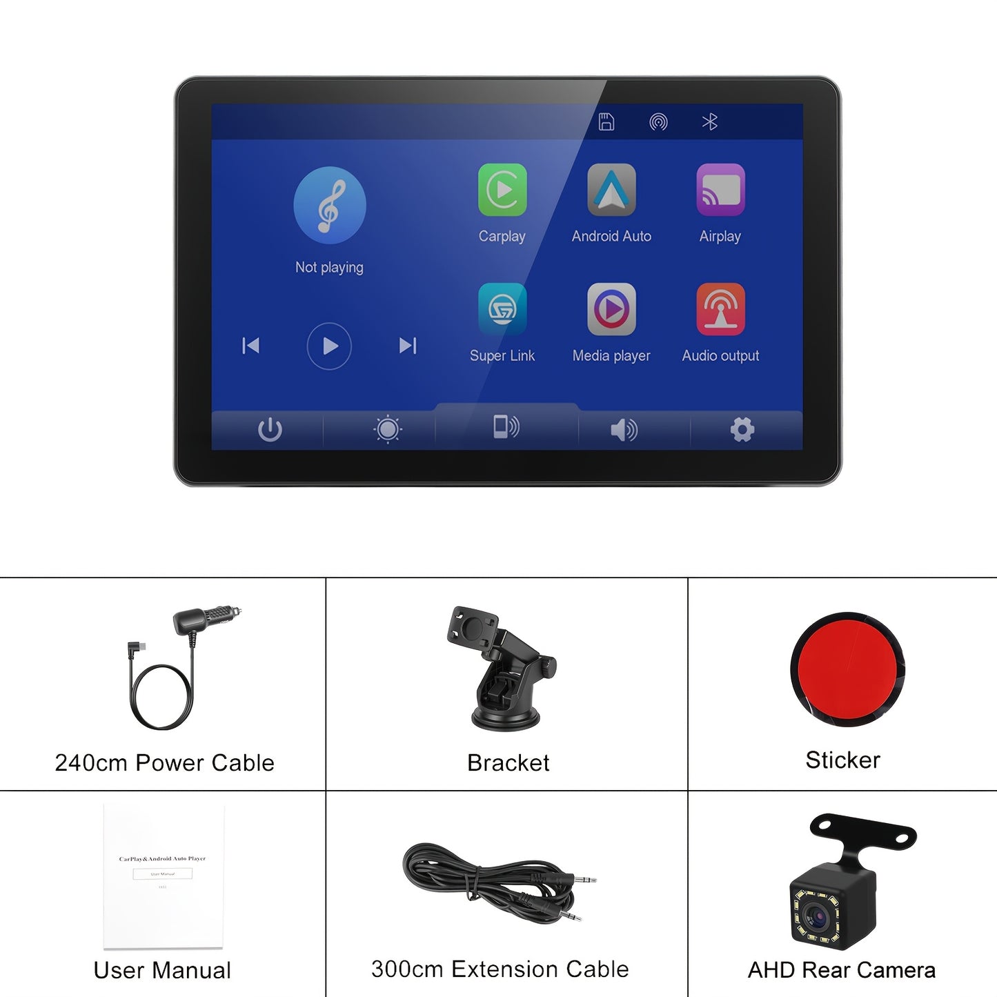 Podofo 10.26” Android Auto & CarPlay Wireless Portable Car Stereo with Touchscreen, Wireless/, Voice Control, FM Transmitter, Compatible for Smartphones, Navigation, Handsfree Calling, AUX Receiver for Vehicles