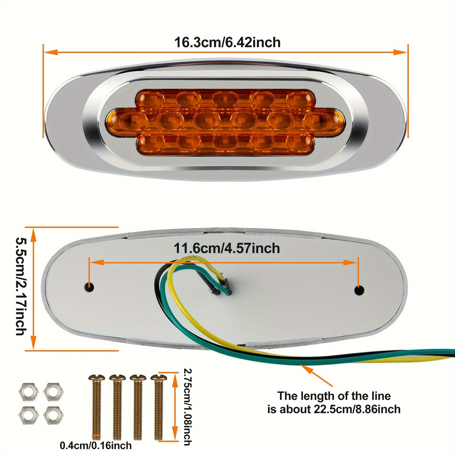 4pcs LED Side Marker Lights for Trucks & Trailers - 16 LEDs, Dual Mode (Steady On + Flash), Fits 12-24V Vehicles - Available in Amber, White, Red, , Green