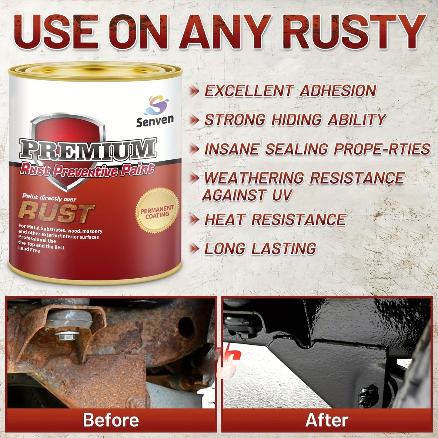 32fl.oz (907ml) Black Anti-Rust Coating - Heavy-Duty Quick-Drying, UV & Heat-Resistant Metal Primer with Permanent Encapsulation, Rust Converter & Paint Protector for Cars, Motorcycles, Metal Surfaces - Long-Lasting Shield, Easy Application, Durable Metal