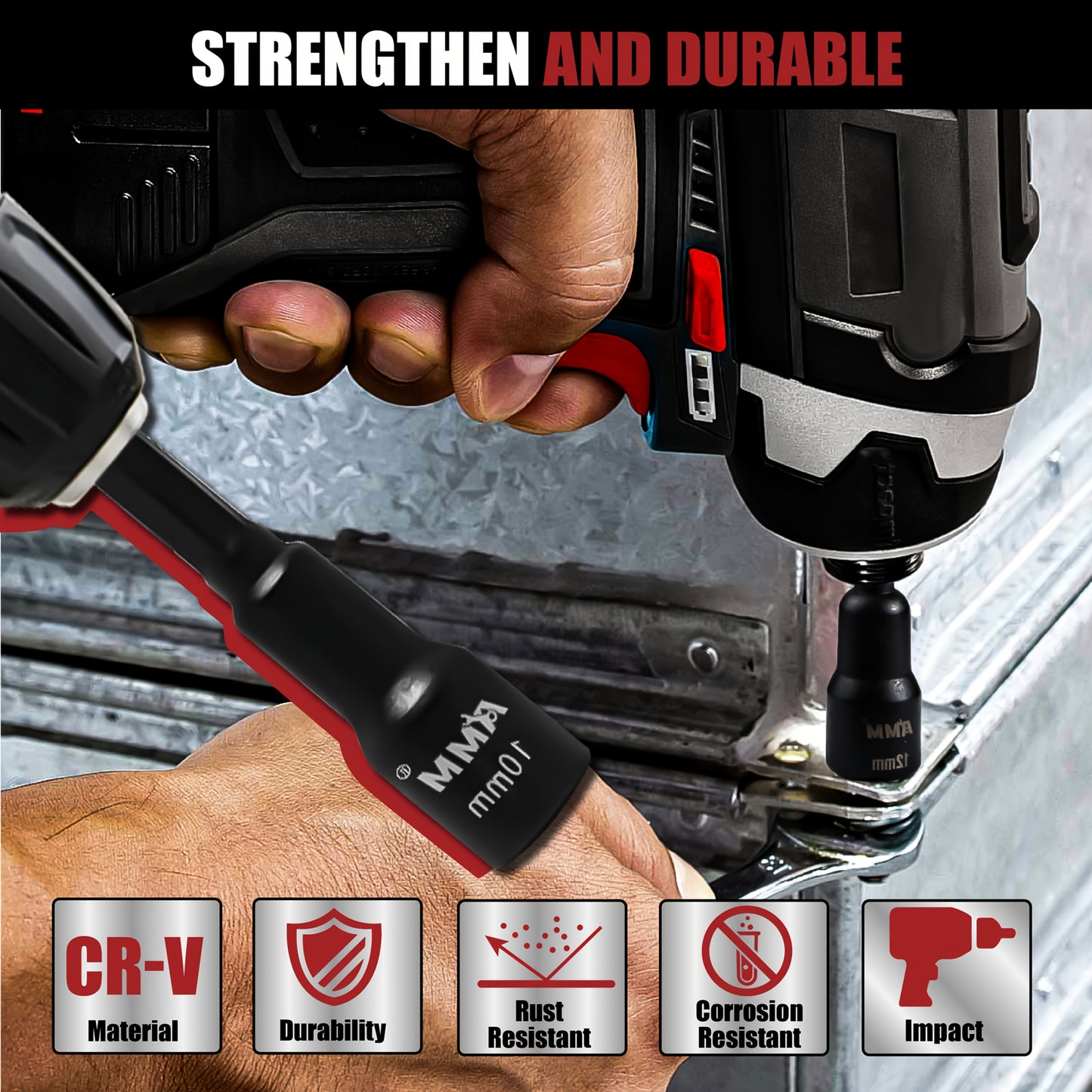 AMM 39pcs Magnetic Nut Driver Kit for Impact Drills, Featuring Both Metric And SAE Impact Driver Bits, a Bit Extension, And a Drill Bit Adapter with a 1/4" Hex Shank Made of Cr-V Steel