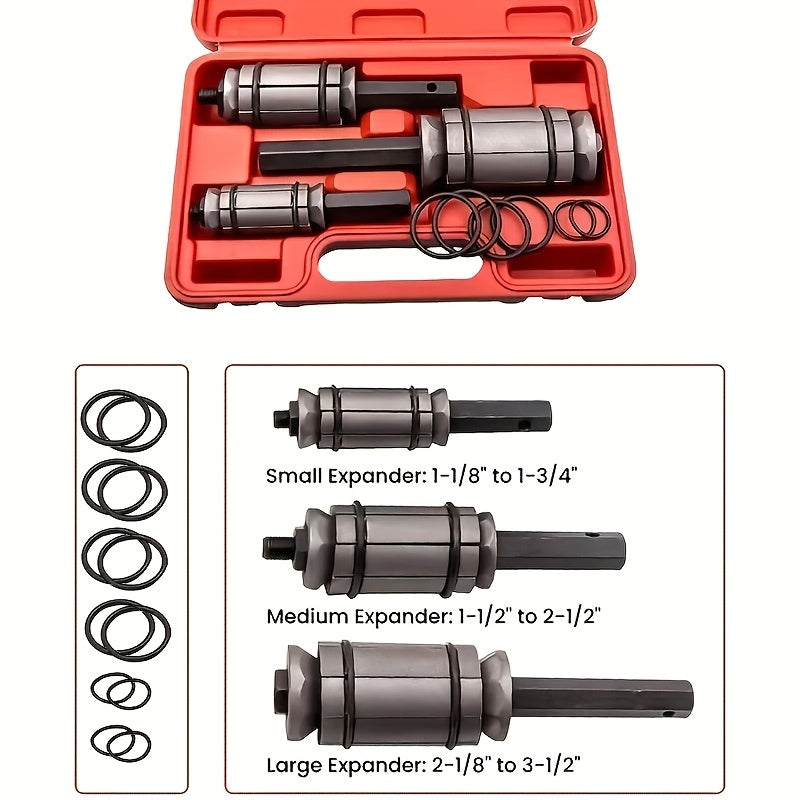[Without Battery] 3pcs Exhaust Pipe Expander, Includes 12 Rubber Rings Silencer Expansion Tool Set Suitable for Most Vehicles And Trucks, Without Battery