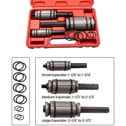 [Without Battery] 3pcs Exhaust Pipe Expander, Includes 12 Rubber Rings Silencer Expansion Tool Set Suitable for Most Vehicles And Trucks, Without Battery