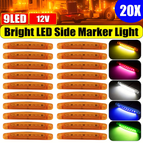 20pcs New Bright 12V 9LED Side Marker Light Lamp Indicator Light Bar -Yellow, Red, White, Blue, Green