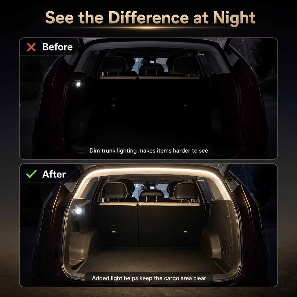 [LED Trunk Light] New Car Trunk Light Atmosphere Light, Trunk Lighting LED Strip, Flexible Light, 158 Inches, LED High Brightness White/Blue Light, Suitable for All Kinds of Car Trunks, Without Battery