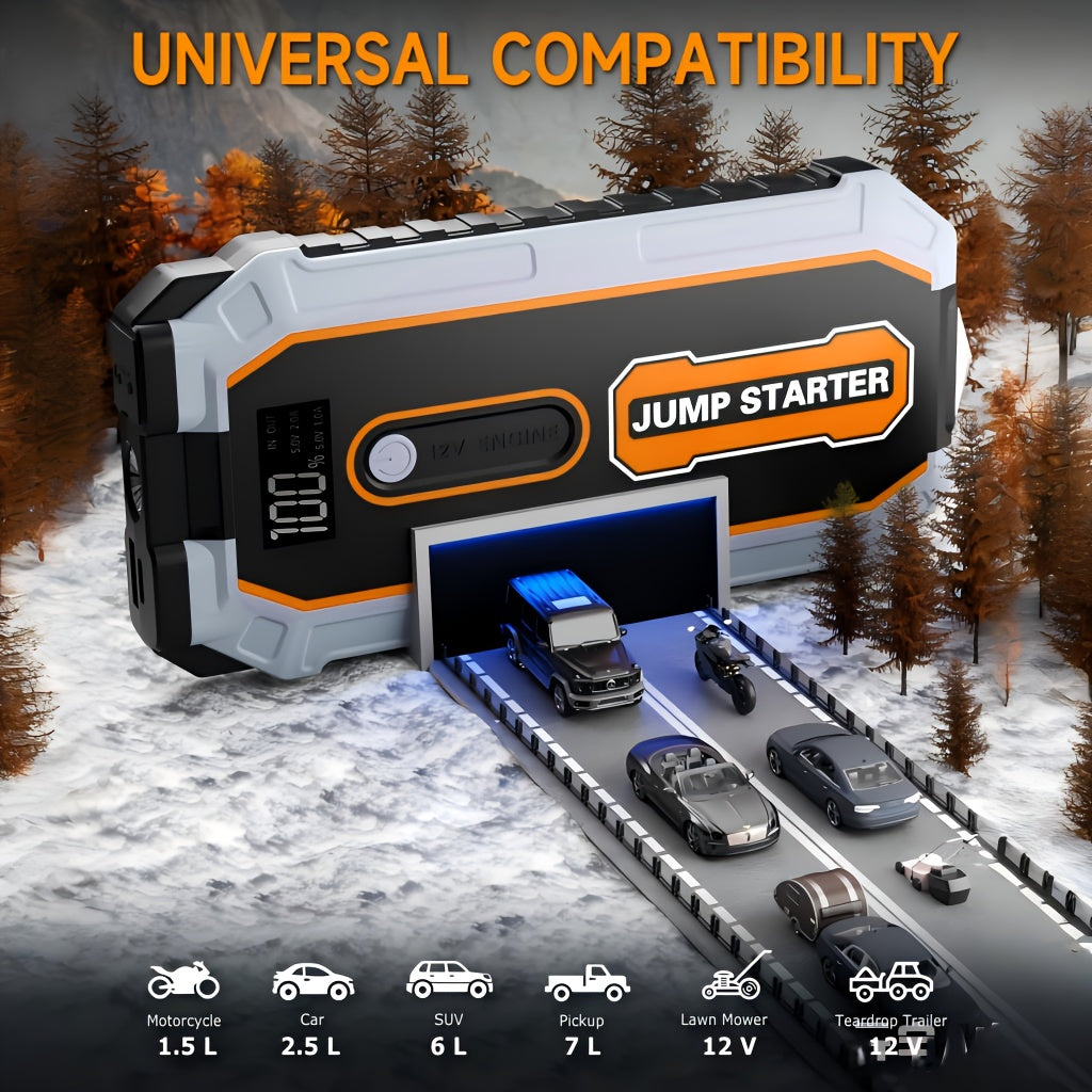 6000A Peak All-in-One Heavy-Duty Jump Starter with USB Ports & LED Flashlight - 12V Lithium-Ion Fast-Charging Portable Power Bank, Compact & Portable with Safety Hammer, 12V for Cars, SUVs, Trucks, Motorcycles, Boats, RVs, ATVs, Emergency Use