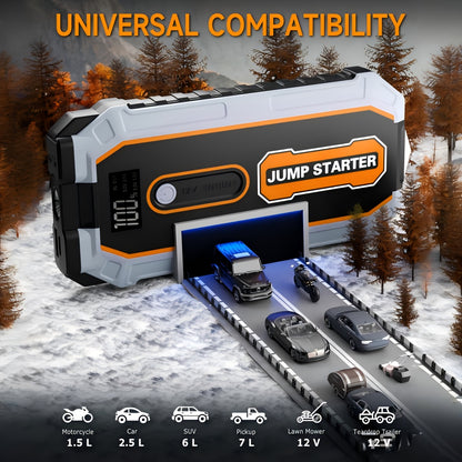 6000A Peak All-in-One Heavy-Duty Jump Starter with USB Ports & LED Flashlight - 12V Lithium-Ion Fast-Charging Portable Power Bank, Compact & Portable with Safety Hammer, 12V for Cars, SUVs, Trucks, Motorcycles, Boats, RVs, ATVs, Emergency Use