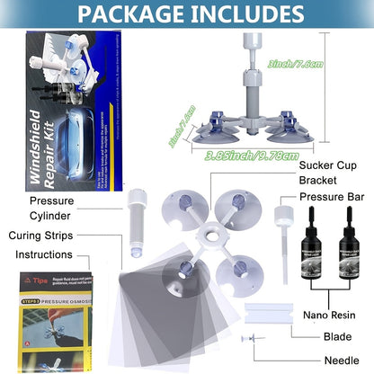 Windshield Repair Kit, 15-Minute Quick Fix, Nano Liquid Stops Spread, DIY And Save $250+. Works On Bullseye, Star Cracks, And Scratches. 2 Options-2-Pack Of Windshield Repair Fluid OR 2 Repair Fluids + 1 Suction Mount. Portable Boxed Set