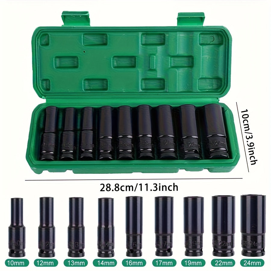 BOURVILL 35/15/10pcs 1/2" Drive Deep Impact Socket Set for Axle Hub Nut, Featuring 6-Point Metric Sizes from 8-32Mm, Made of Cr-Mo Steel, Designed for Heavy-Duty Vehicle Repair And Maintenance